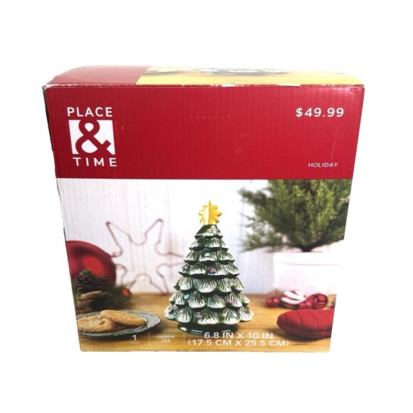 NEW Time & Place Holiday Christmas Tree Cookie Jar 6.8" x 10" Modern *READ Below - Picture 1 of 8